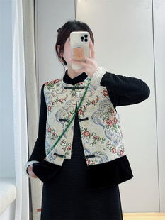 复古盘扣丝绒大码 马甲女春季 马夹外套 国风刺绣唐装 2024年新中式