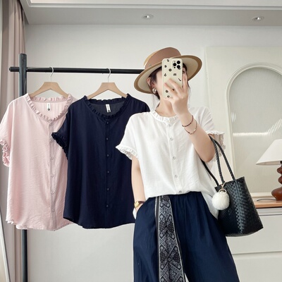 大码女装简约木耳边衬衫上衣