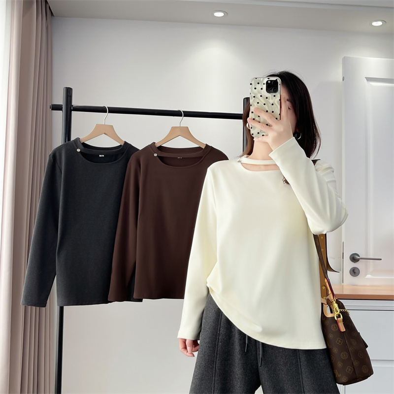 大码女装韩版极简风长袖T恤