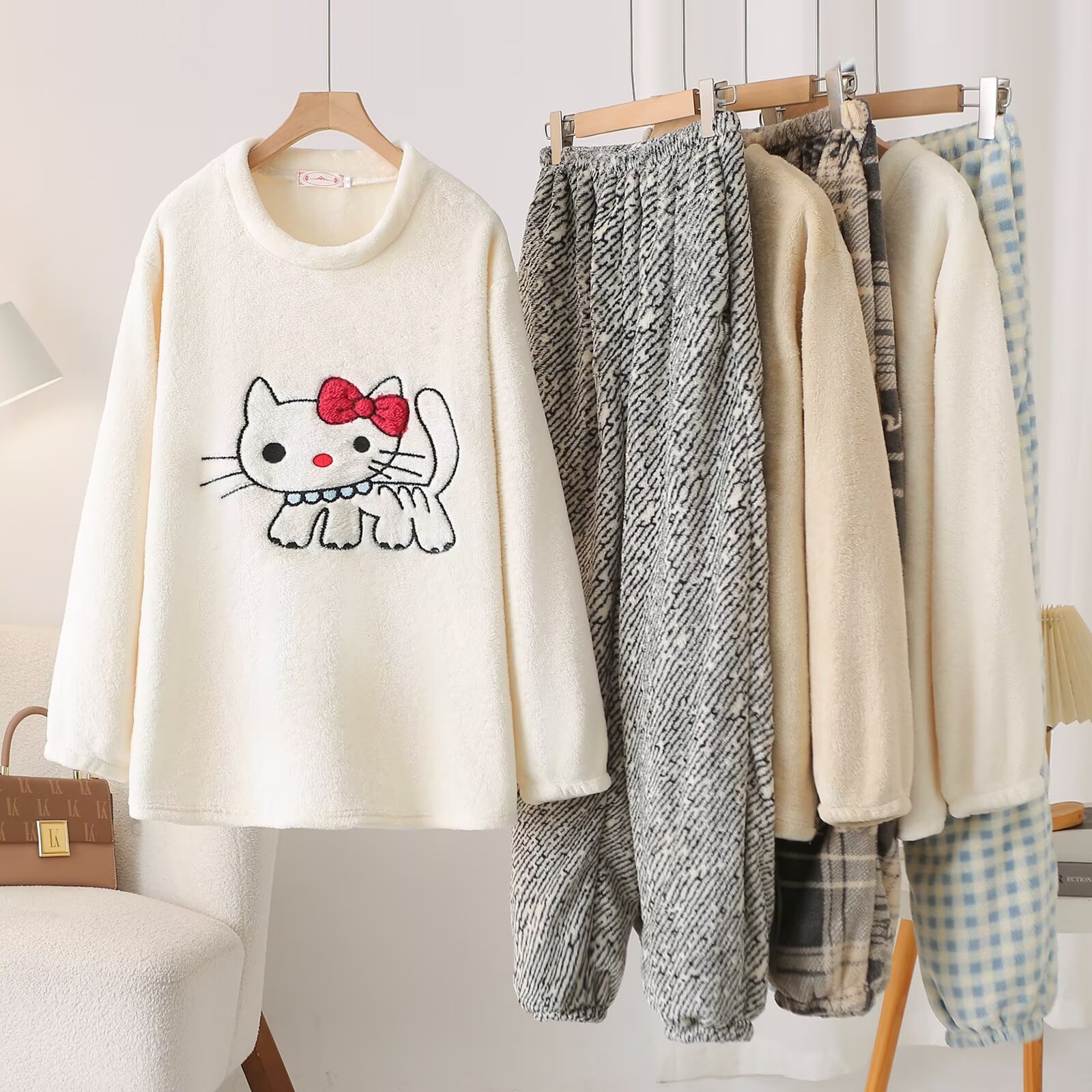 大码女款睡衣套装加厚加绒