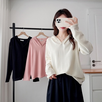 韩版宽松气质百搭连帽针织衫女