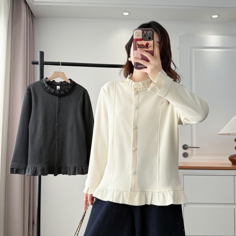 冬季女韩版大码木耳领长袖T恤