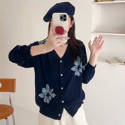 大码女装韩版V领针织开衫