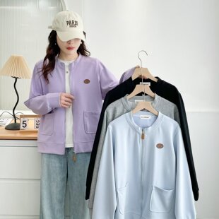 女装 气质休闲开衫 春季 韩版 胖mm卫衣女拉链外套宽松显瘦潮 新款 大码