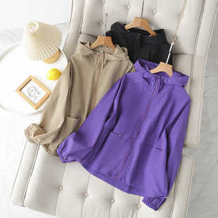 户外宽松防晒衣透气上衣冲风衣 外套女2024春夏薄款 时尚 连帽大码