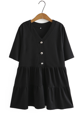 加肥加大码时尚减龄黑色T恤胖MM280斤宽松遮肚打底上衣复古衬衫裙