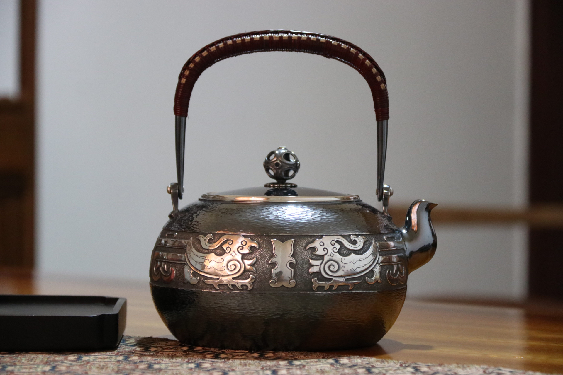 银壶足银999烧水壶手工一张打兽面缠枝纹纯银煮水壶银茶壶