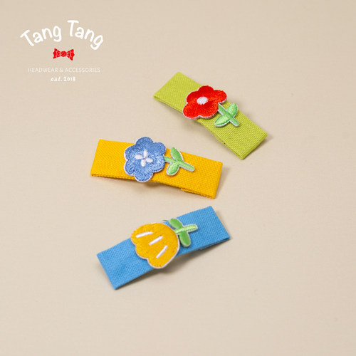 tangtang韩版花朵布艺发夹儿童发饰边夹简约少女心刘海夹碎发bb夹