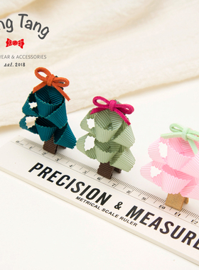 TangTang圣诞树发夹女 可爱宝宝织带手工儿童发卡发饰蝴蝶结头饰