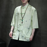 2024夏风男装竹子唐装汉服短袖五分袖衬衫衬衣C229-Y1019-P70，男装衬衫，电商C229