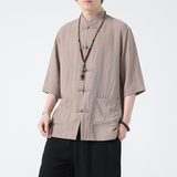 2024春夏风男装盘扣中式短袖五分袖衬衫衬衣C229-Y1018-P65，男装衬衫，电商C229