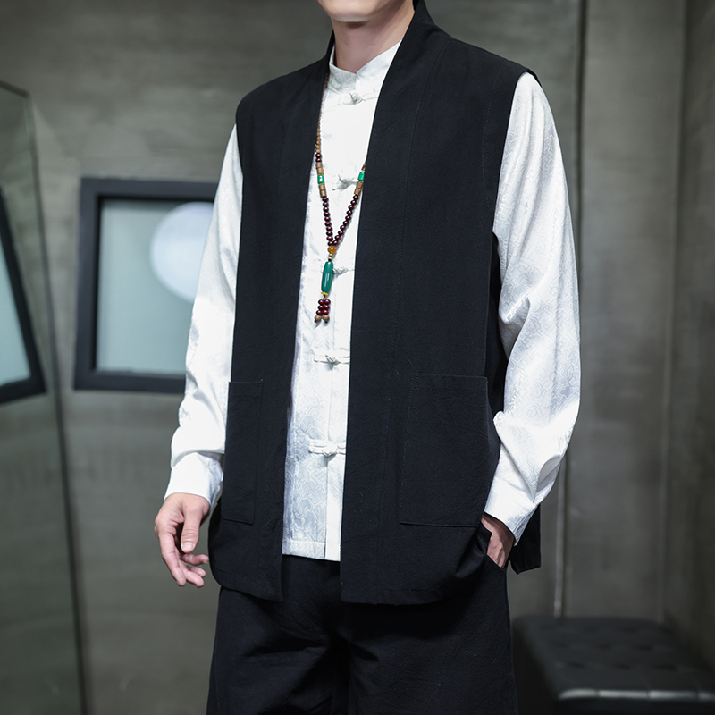 2025秋冬风男装棉麻亚麻唐装中式汉服马甲外套C229-Y1093-P85，男装背心/马甲，电商C229