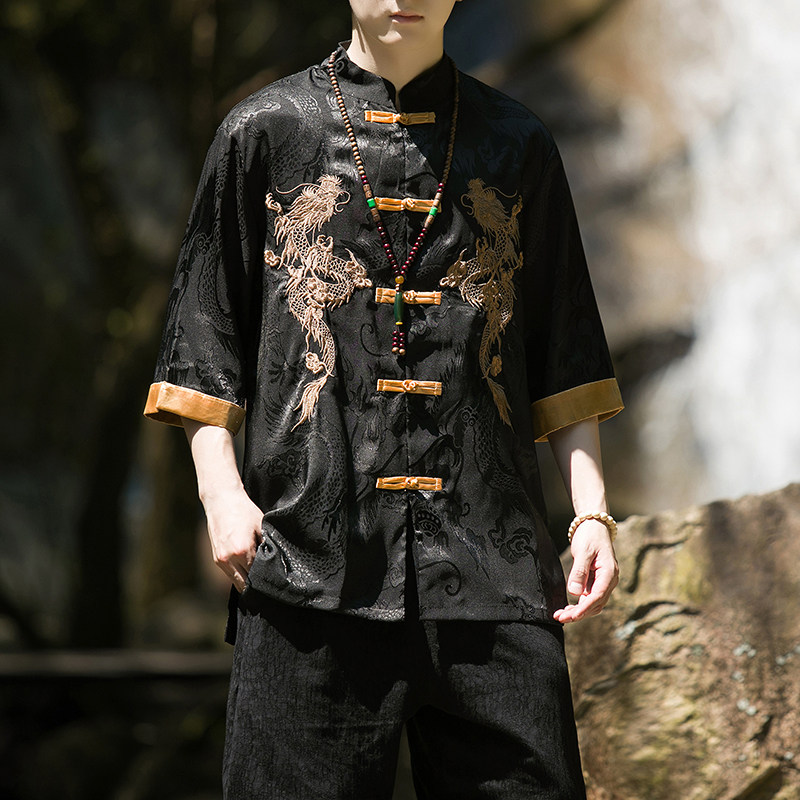 2024春夏风男装刺绣唐装汉服五分短袖衬衫衬衣C229/Y656/P60,男装衬衫,电商C229
