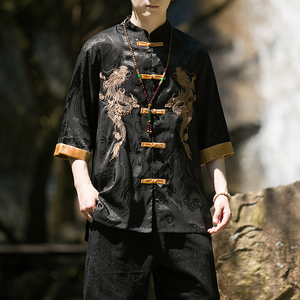 2024春夏风男装刺绣唐装汉服五分短袖衬衫衬衣C229/Y656/P60图片