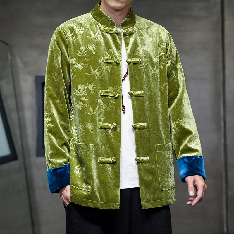 2024秋风男装丽丝绒竹叶中式唐装汉服夹克外套C229/Y759/P98,男装夹克,电商C229