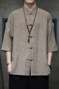 2024春夏风男装棉麻亚麻唐装汉服短袖衬衫衬衣C229-Y1017-P65图片