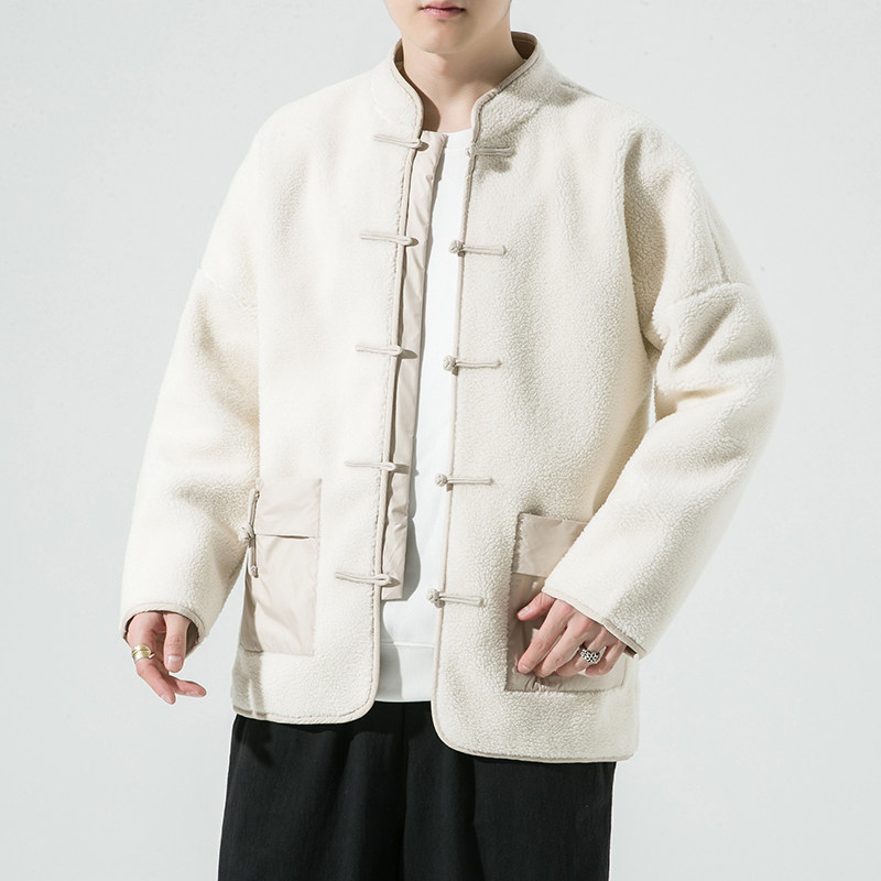 2024冬风男装盘扣唐装羊羔毛棉衣棉服外套白底C229/Y919/P140,男装棉衣,电商C229