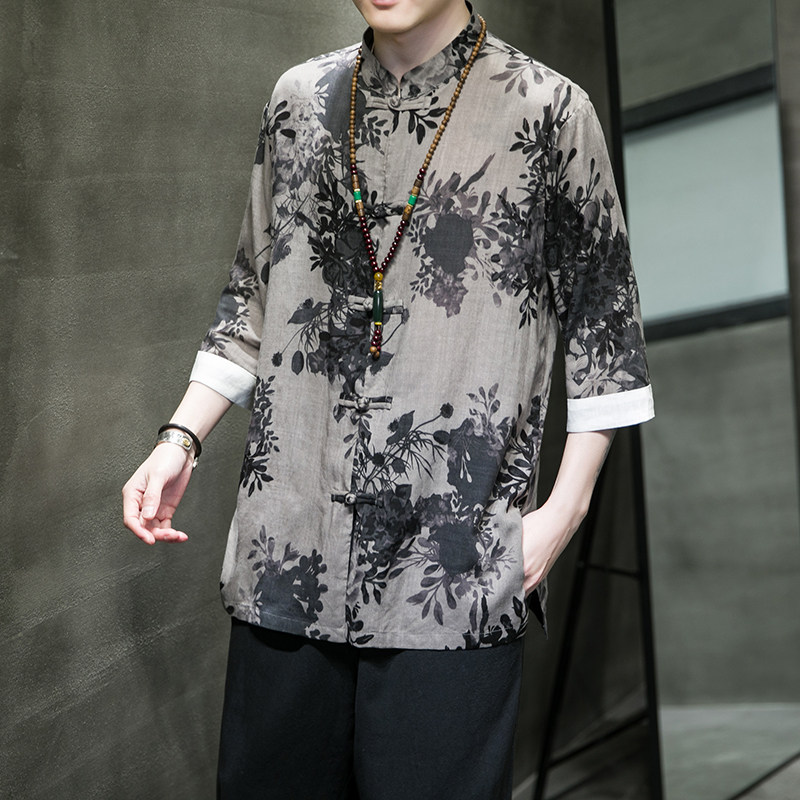 2024夏季风男装棉麻亚麻唐装汉服五分短袖衬衫C229/Y670/P60,男装衬衫,电商C229