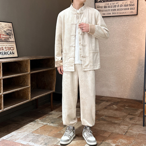 2025秋冬风男装鹿皮绒中式套装两件套大码C229-TZ363-P160图片