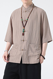 2024春夏风男装中式盘扣唐装汉服短袖衬衫衬衣C229-Y1018-P65，男装衬衫，电商C229