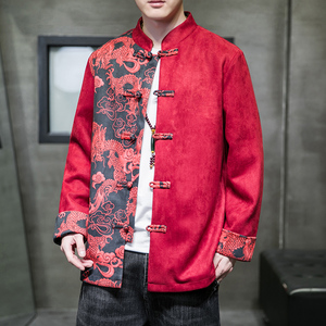 2023秋冬风男装鹿皮绒夹克唐装汉服外套大码C229/Y922/P105图片