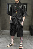 2024夏风男装冰丝唐装汉服短袖短裤套装两件套C229/TZ318/P80，男装休闲套装，电商C229