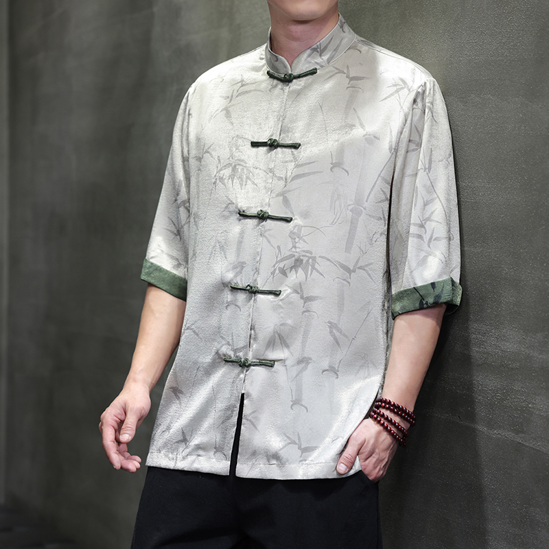2025春夏风男装冰丝唐装汉服短袖衬衫衬衣大码C229-Y1104-P70，男装衬衫，电商C229