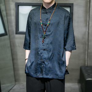 风男装复古风男装冰丝唐装汉服短袖衬衫C229/Y950/P65图片