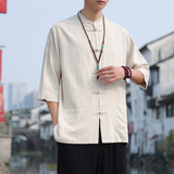 2024夏风男装亚麻唐装汉服短袖五分袖衬衫衬衣C229/Y604/P55，男装衬衫，电商C229