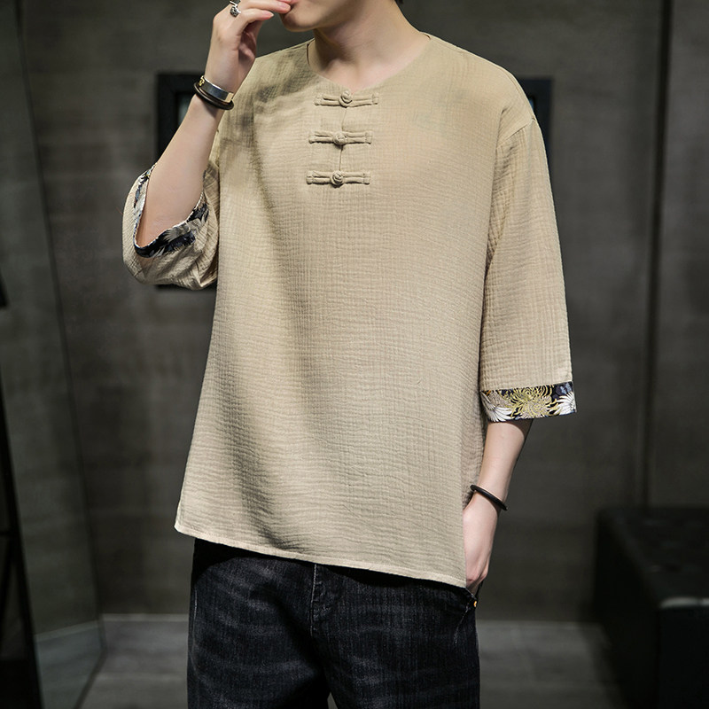 2024春夏风男装唐装复古汉服短袖五分袖T恤男C229/T160/P50,男装T恤,电商C229
