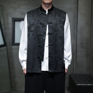 2025秋冬风男装印花唐装汉服马甲外套中式大码C229/Y789/P105图片