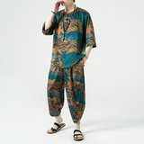 2024夏季风男装冰丝复古唐装汉服套装两件套C229/TZ356/P100，男装休闲套装，电商C229