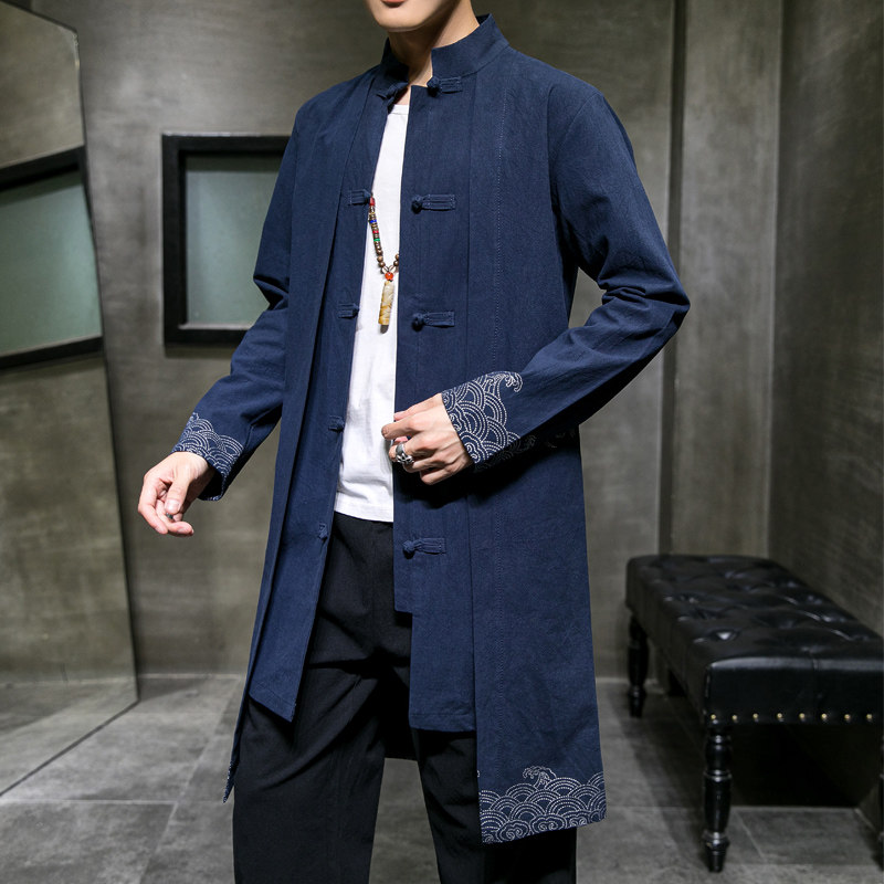 2025秋冬风男装棉麻亚麻印花唐装汉服风衣外套C229/F35/P90,男装风衣,电商C229