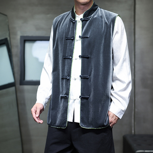 2025秋冬风男装丽丝绒唐装汉服夹克马甲外套C229-Y1114-P110图片