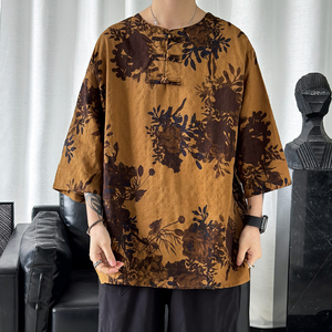 2024夏季风男装条纹短袖唐装汉服T恤宽松大码C229/T173/P50图片