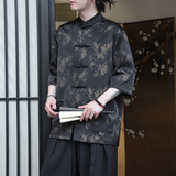 2024夏风男装冰丝竹子印花唐装短袖五分袖衬衫C229-Y1033-P70，男装衬衫，电商C229