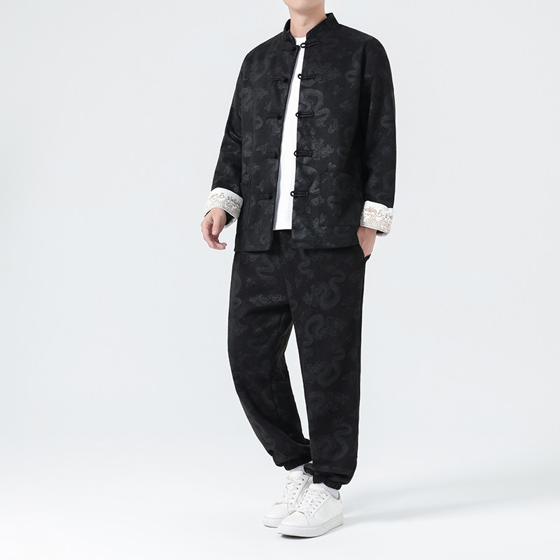 2024秋冬风男装鹿皮绒外套唐装套装两件套C229-TZ365-P160,男装休闲套装,电商C229