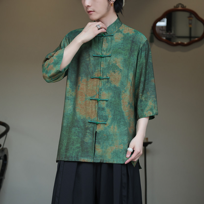 2024夏风男装印花唐装汉服短袖五分袖衬衫衬衣C229-Y1004-P70,男装衬衫,电商C229