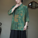 2024夏风男装印花唐装汉服短袖五分袖衬衫衬衣C229-Y1004-P70，男装衬衫，电商C229