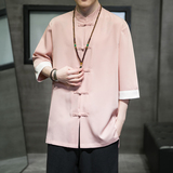 2024夏风男装冰丝唐装汉服短袖五分袖衬衫衬衣C229/Y677/P60，男装衬衫，电商C229