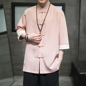 2024夏风男装复古中式唐装汉服短袖五分袖衬衫C229/Y677/P60
