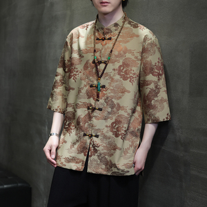 2024夏季风男装龙图案唐装汉服短袖五分袖衬衫C229-Y1030-P70图片