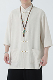 2024夏季风男装棉麻亚麻唐装汉服短袖衬衫衬衣C229-Y1027-P70，男装衬衫，电商C229