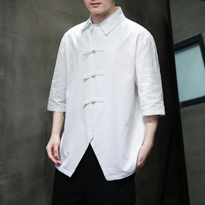2024春夏风男装棉麻亚麻唐装汉服五分袖衬衫C229-Y908-P65图片