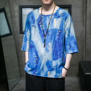 2024春夏风男装棉麻亚麻唐装汉服短袖五分袖T恤C229/T194/P55图片