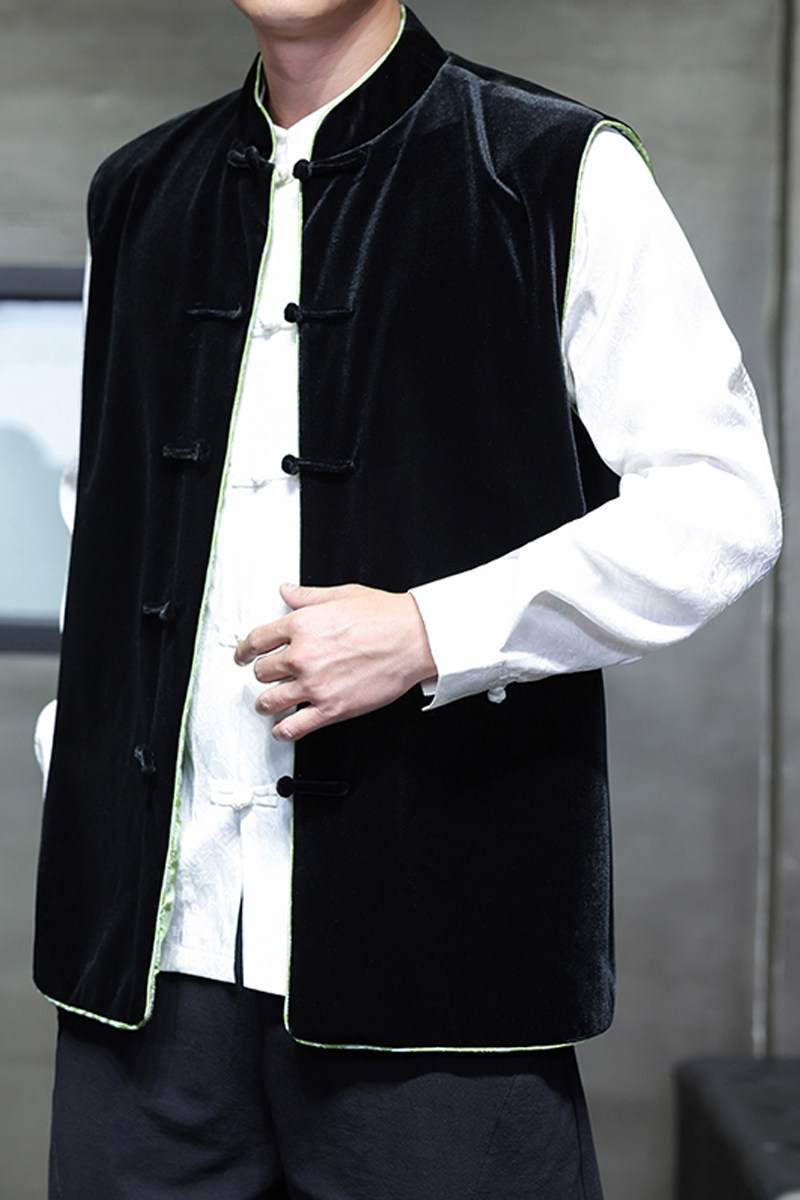 2025秋冬风男装丽丝绒唐装汉服马甲外套大码C229-Y1114-P110,男装背心/马甲,电商C229