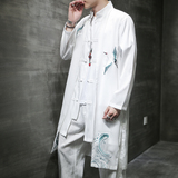 2024春夏风男装刺绣雪纺唐装汉服中长款风衣C229/F409/P90，男装风衣，电商C229