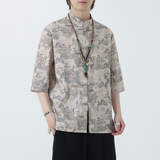 2024夏风男装印花唐装汉服短袖五分袖衬衫衬衣C229-Y1023-P68，男装衬衫，电商C229