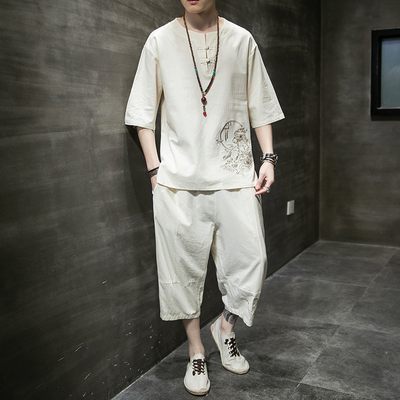 2024夏季风男装棉麻亚麻唐装汉服套装两件套C229/TZ88/P90,男装休闲套装,电商C229