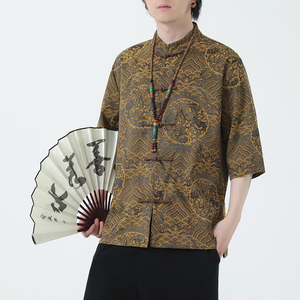 2024夏风男装中式唐装汉服短袖五分袖衬衫衬衣C229-Y1024-P70图片